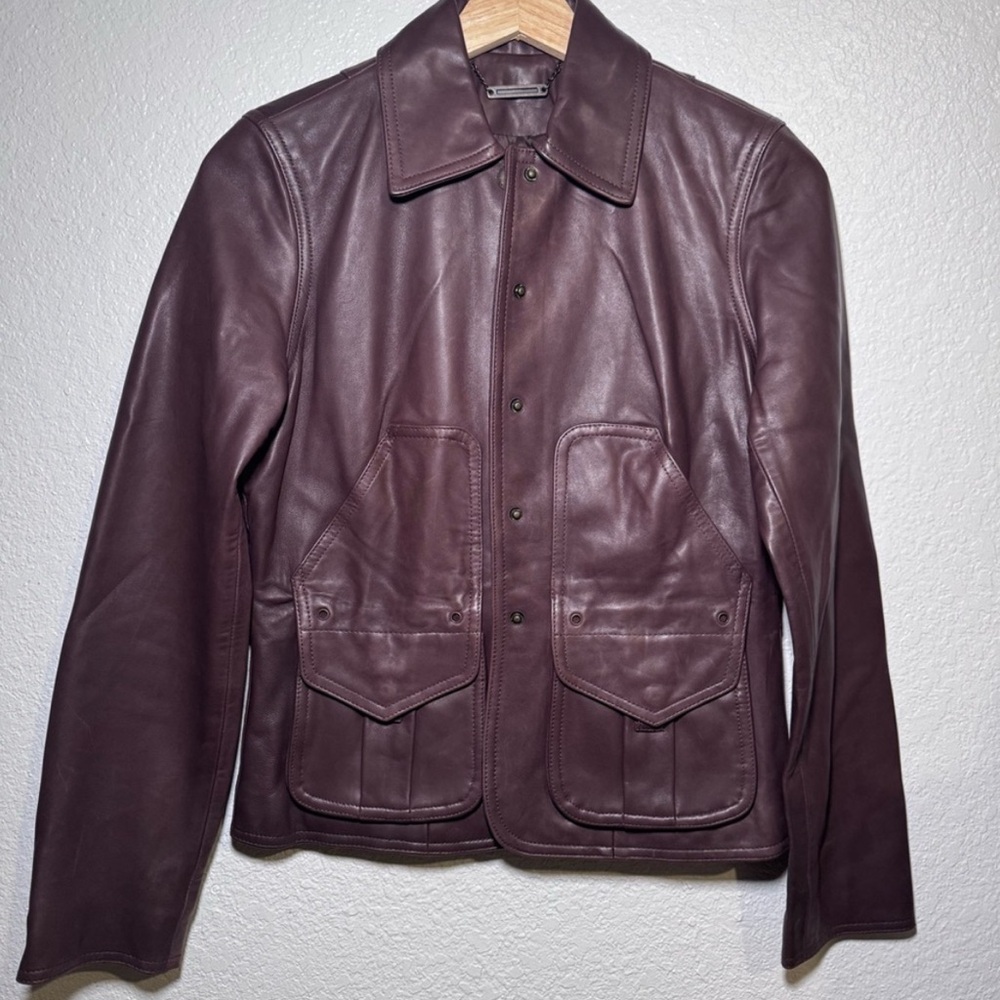 RALPH LAUREN Brown Leather Moto Jacket Womens S Military Field jacket